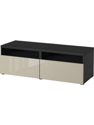 IKEA Venge-Parlak Bej Tv Sehpası 120X42X39 Cm, 2 Çekmeceli, Raflı