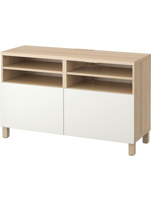 IKEA Ağartılmış Meşe-Beyaz Tv Sehpası 120X42X74 Cm, 2 Kapaklı, Raflı