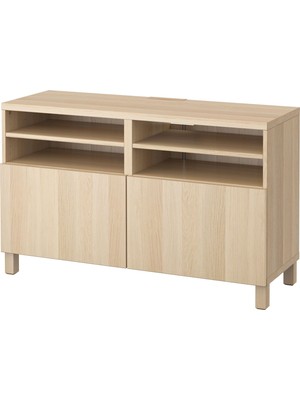 IKEA Ağartılmış Meşe Tv Sehpası 120X42X74 Cm, 2 Kapaklı, Raflı