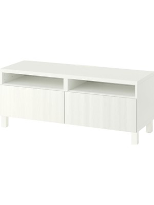 IKEA Beyaz Tv Sehpası 120X42X48 Cm, 2 Çekmeceli, Raflı