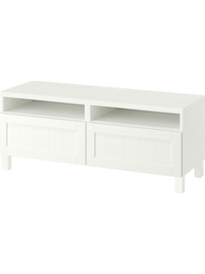 IKEA Beyaz Tv Sehpası 120X42X48 Cm, 2 Çekmeceli, Raflı