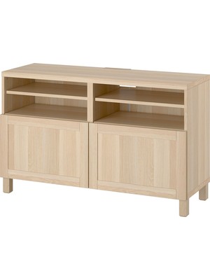 IKEA Ağartılmış Meşe Tv Sehpası 120X42X74 Cm, 2 Kapaklı, Raflı