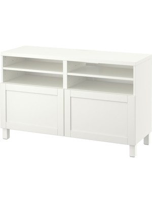 IKEA Beyaz Tv Sehpası 120X42X74 Cm, 2 Kapaklı, Raflı