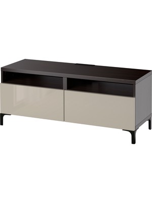 IKEA Venge-Parlak Bej Tv Sehpası 120X42X48 Cm, 2 Çekmeceli, Raflı