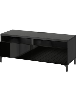 IKEA Venge-Parlak Siyah Tv Sehpası 120X42X48 Cm, 2 Çekmeceli, Raflı
