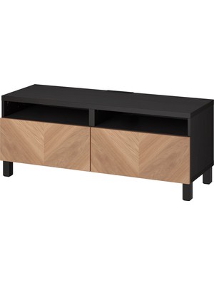 IKEA Venge-Meşe Tv Sehpası 120X42X48 Cm, 2 Çekmeceli, Raflı