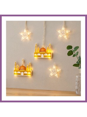 Bezos Ramazan LED Perde Lamba 3m (Fişli, Eklemeli) - Sarı Cami ve Yıldız Rengaren