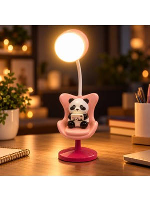 CoverZone Panda Figürlü LED Masa Lambası, 3 Kademeli Ayarlanabilir Işık, USB Şarjlı, Esnek Başlıklı Dekoratif Gece Lambası, Çocuk Odası ve Çalışma Masası Aydınlatması, N-3269
