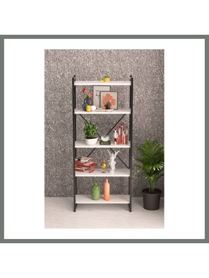 Bezos 5 Raflı Metal Kitaplık Beyaz 180 cm Mmbz