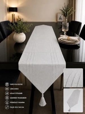 Defne Store Runner Leke Tutmaz Dertsiz Kumaş Dekoratif Çeyiz Gri 35X140 | 100% Polyester — Kolay Ütülenir, Makine Yıkanabilir, Lüks Doku, Dekoratif Çeyiz
