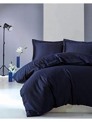 Defne Store Elegant Lacivert Pamuk Saten Çift Kişilik Nevresim Takimi