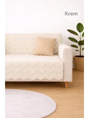 Defne Store Sycamore Home Koltuk Örtüsü 175X215 cm –zigzag Desen Çekyat Örtüsü, Kaymaz, Yıkanabilir, Lüks Kumaş Şönil Jakarlı (Krem)