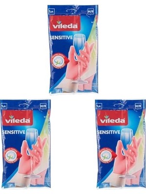 Mey İthalat 149212 Candy Pink Sensitive Eldiven, %100 Doğal Lateks, M 3'lü Set