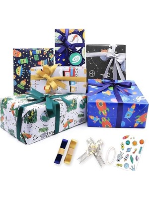 Mey İthalat Hediye Paketleme Kağıdı, Doğum Günü, Bebek Partisi, Gelin Partisi ve Tatiller Için, 6 Yaprak Hediye Paketleme Seti