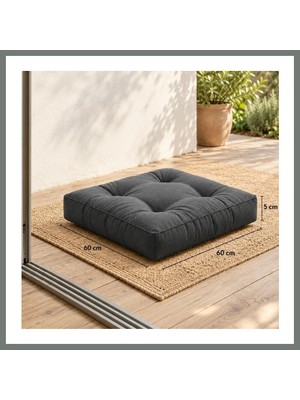 Bezos Kapitone Kare Yer Minderi · 60 × 60 × 5 cm | Antrasit | Dış Mekân Mmbz