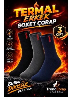 TrendCorap Erkek Termal Çorap Dikişsiz Burun Kışlık Kalın Sıcak Tutan Dayanıklı (41-45) 3 Çift