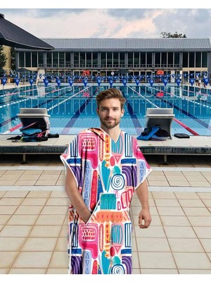 Tr Wave Unisex Havlu Panço Yüzücü Yarış Antrenman Havuz ve Deniz Için Kapüşonlu Bornoz (S)