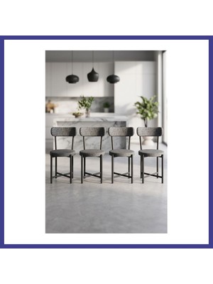 Bezos Sandalye 4 Adet Keten Kumaş Metal Ayak Modern Mutfak Sandalyesi Cafe Balkon Ofis Teddy 9809 Antrasit Mrl