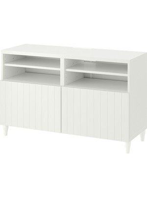 IKEA Beyaz Tv Sehpası 120X42X74 Cm, 2 Kapaklı, Raflı