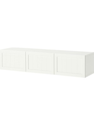 IKEA Beyaz Tv Sehpası 180X42X38 Cm, 3 Kapaklı, Raflı