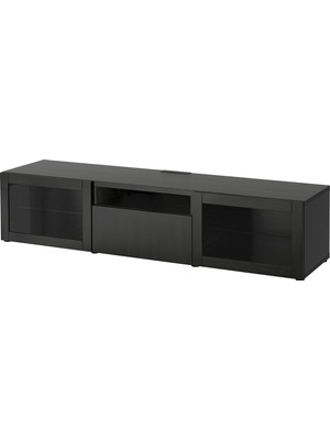 IKEA Venge Tv Sehpası 180X42X39 Cm, 2 Cam Kapaklı, 1 Çekmeceli, Raflı
