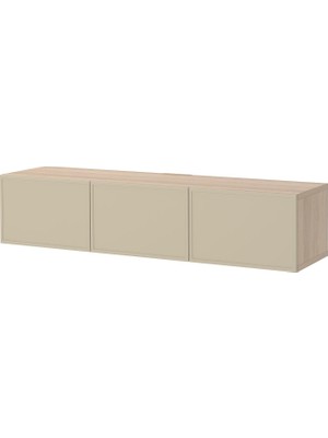 IKEA Ağartılmış Meşe-Bej Tv Sehpası 180X42X38 Cm, 3 Kapaklı, Raflı
