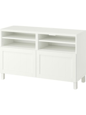 IKEA Beyaz Tv Sehpası 120X42X74 Cm, 2 Kapaklı, Raflı