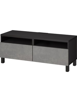 IKEA Venge-Koyu Gri Taş Desen Tv Sehpası 120X42X48 Cm, 2 Çekmeceli, Raflı