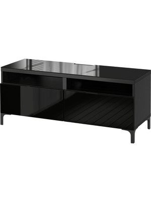 IKEA Venge-Parlak Siyah Tv Sehpası 120X40X48 Cm, 2 Çekmeceli, Raflı