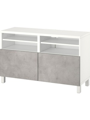 IKEA Beyaz-Açık Gri Tv Sehpası 120X42X74 Cm, 2 Kapaklı, Raflı