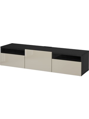 IKEA Venge-Parlak Bej Tv Sehpası 180X42X39 Cm, Tek Kapaklı, 2 Çekmeceli, Raflı