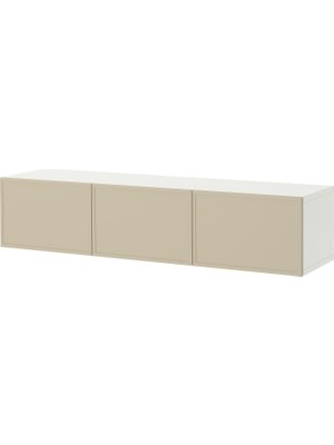 IKEA Beyaz-Bej Tv Sehpası 180X42X38 Cm, 3 Kapaklı, Raflı