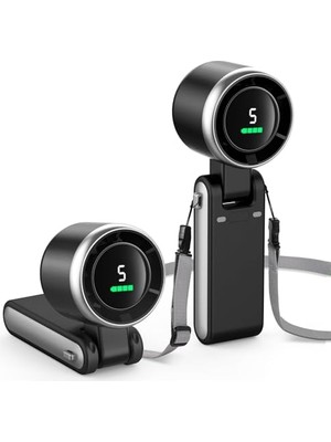 Ertürk Store Blic BWFN22 Turbo El Vantilatörü Mini Fan Vantilatör Katlanabilir 3’ü 1 Arada Taşınabilir Fan 5 Kademeli LED Ekranlı Usb-C Şarjlı Mini Vantilatör Boyun Askılı Masaüstü Kullanım (Siyah)