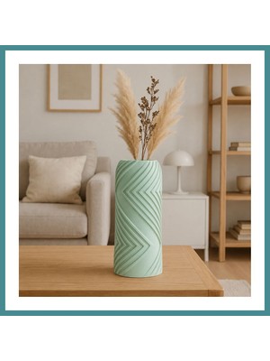 Bezos 3D Baskı Vector Vazo - Geometrik Çizgili Dekoratif Vazo-Mint Mac