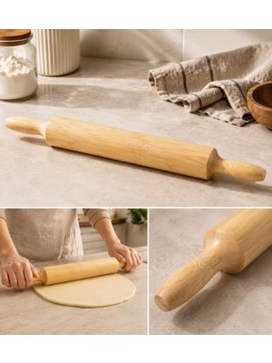 Ertürk Store Bambu Merdane, Doğal Bambu Hamur Açma Merdanesi, Sabit ve Döner Mekanizmalı Varyasyon Seçenekli Ahşap Mutfak Merdanesi, Börek Pizza Kurabiye Pasta Hamuru Açma Için