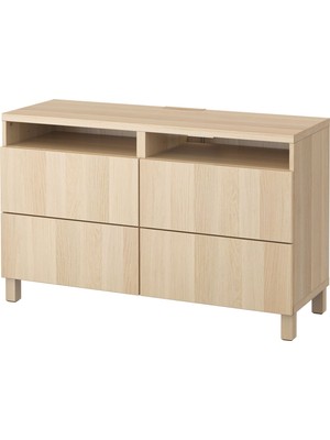 IKEA Ağartılmış Meşe Tv Sehpası 120X40X74 Cm, 4 Çekmeceli, Raflı