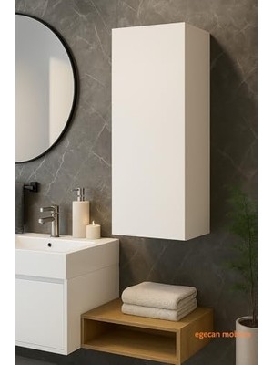 Duvara Monte Tek Kapaklı 3 Raflı Banyo & Kiler Dolabı – Beyaz/suntalam, 85×30×30 cm