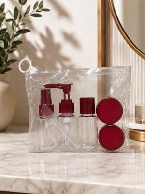 Bordo Seyahat Banyo Seti 6 Parça, 30 ml Seyahat Şişeleri, Saklama Kapları, Taşıma Çantalı