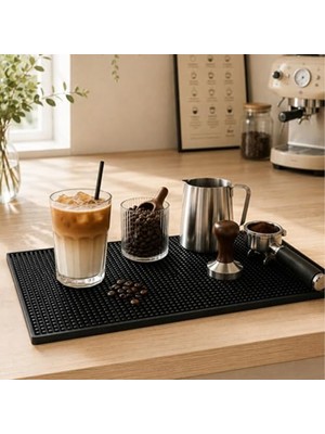 Silikon Servis Matı Bar Lastiği– Silikon Kahve Makinesi Pedi Tamper ve Bulaşık Kurutma Matı Barista & Kahve Makinesi Altı Kaymaz Ped 45X30 cm