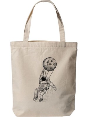 Çanta, Astronot - Özel Tasarım Bez Omuz ve El Çantası, 35X40 cm