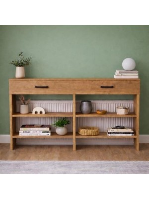 Petek Üstü Minimal Kahve Köşesi Dolabı (Derinlik 32 Cm) Bohem Kahve Standı BPKM008 (Atlantik Çam, 140 Cm)