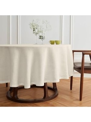 Simsiz Keten Yuvarlak Dertsiz Masa Örtüsü 160 Cm, 160 x 160, Simsiz-Yuvrk-3