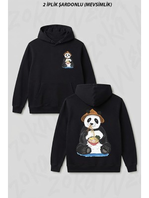 Zoka Wear Panda Eating Noodles Panda Lover Gift Ön Arka Baskılı Kapüşonlu Sweatshirt