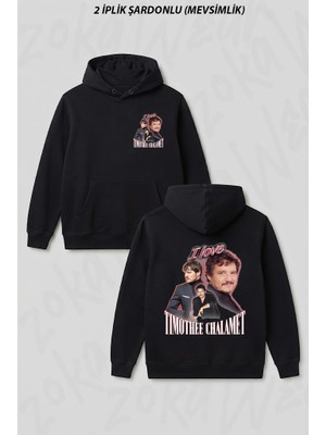 Zoka Wear I Love Timothee Chalamet Pedro Pascal Cursed Fan Collage Ön Arka Baskılı Kapüşonlu Sweatshirt
