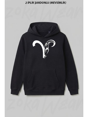 Zoka Wear Koc Burcu Aries Astroloji Ti Ön Baskılı Kapüşonlu Sweatshirt
