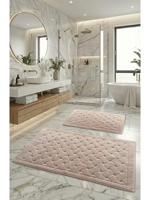 Kadıoğlu Ticaret Banyo Paspası — Kapadokya Yumuşacık Süper Emici 2'li 100% Pamuk Ultra Lüks Seti Pudra