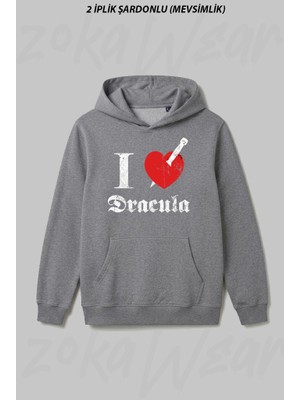 Zoka Wear I Love To Kill Dracula Whiteeroded Ön Baskılı Kapüşonlu Sweatshirt