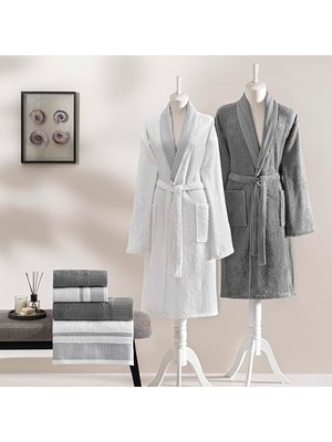 Kadıoğlu Ticaret Raya Pure Cotton Pamuk Aile Seti Beyaz Antrasit Xxl