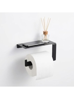 Kadıoğlu Ticaret Organizer — Raflı Yapışkanlı Tuvalet Kağıtlığı – Siyah Metal Duvara Yapıştırılabilir Wc Kağıtlık – Telefon Standlı Paslanmaz Banyo Kağıtlık – Delmeden Montajlı Modern Raf (Standlı Wc Kağıtlık)