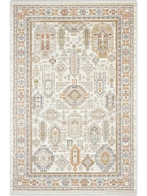 Kadıoğlu Ticaret Zaraf Krem Halı Etnik Desen Bohem Ev Oda Halısı Modern Oturma Odası Salon Ince Yazlık Halı